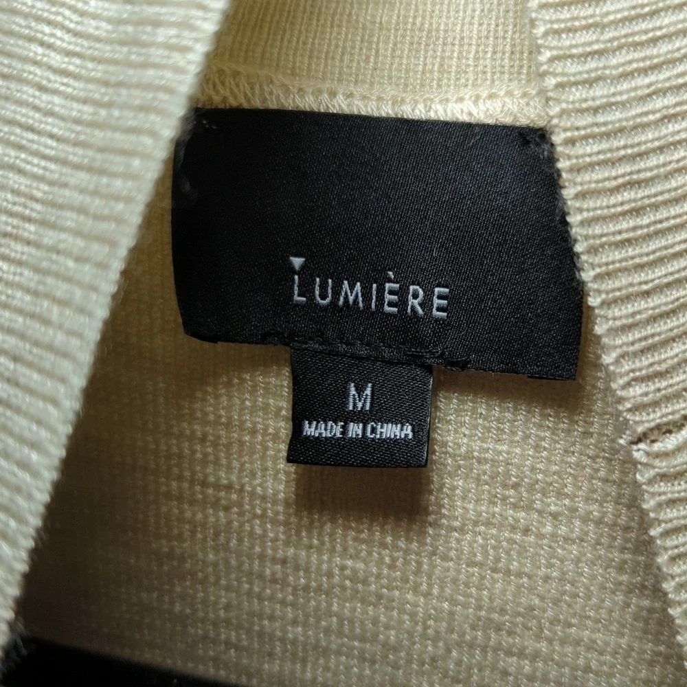 Lumiere Merino Wool Blend Tunic Sweater Cream Sleeveless Turtleneck Women Size M
